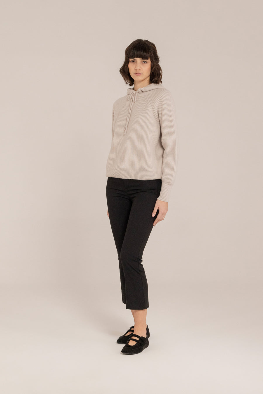 Cashmere Blend Ribbed Hoodie –  Made in Tuscany