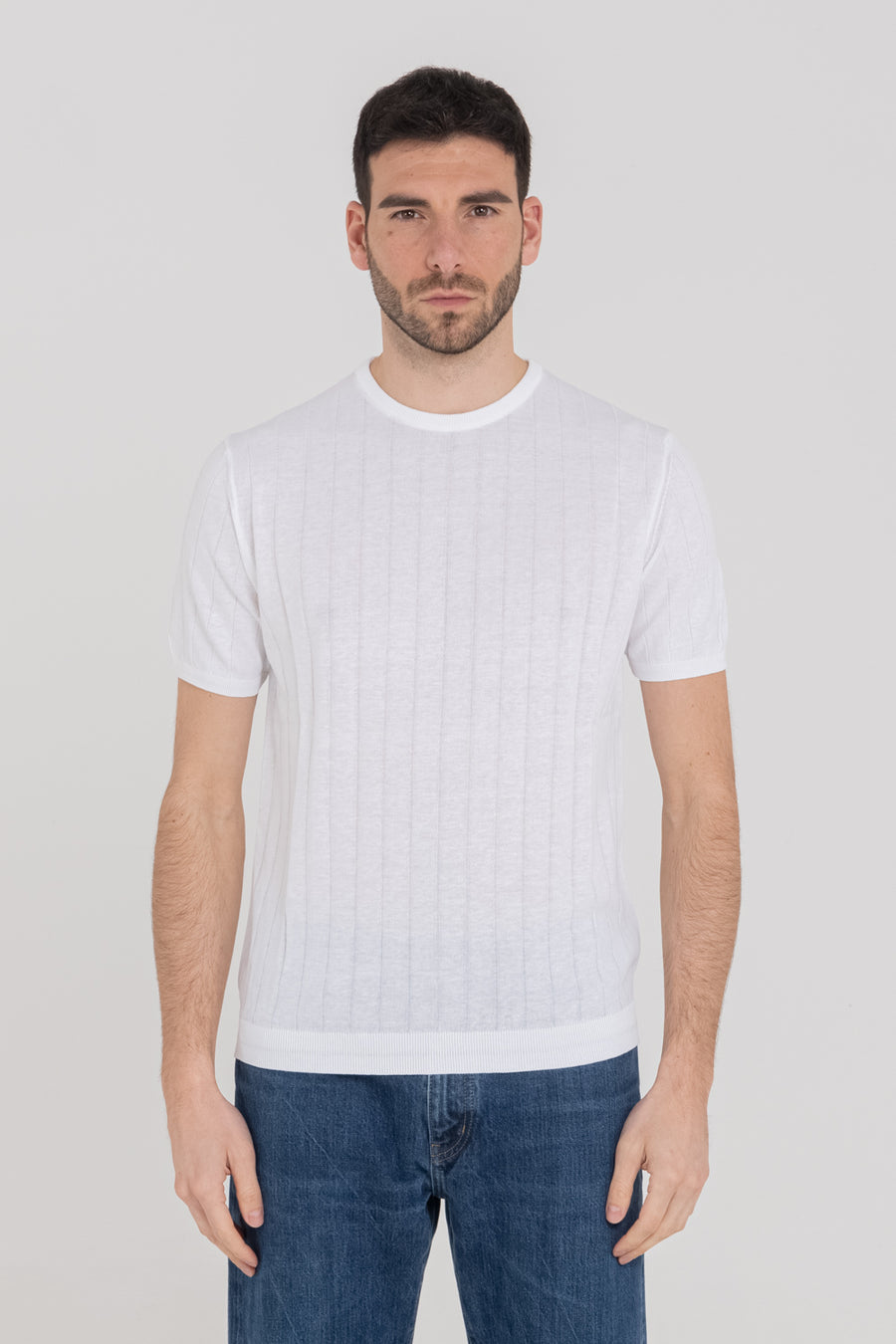 RIBBED COTTON SHORT SLEEVES CREW